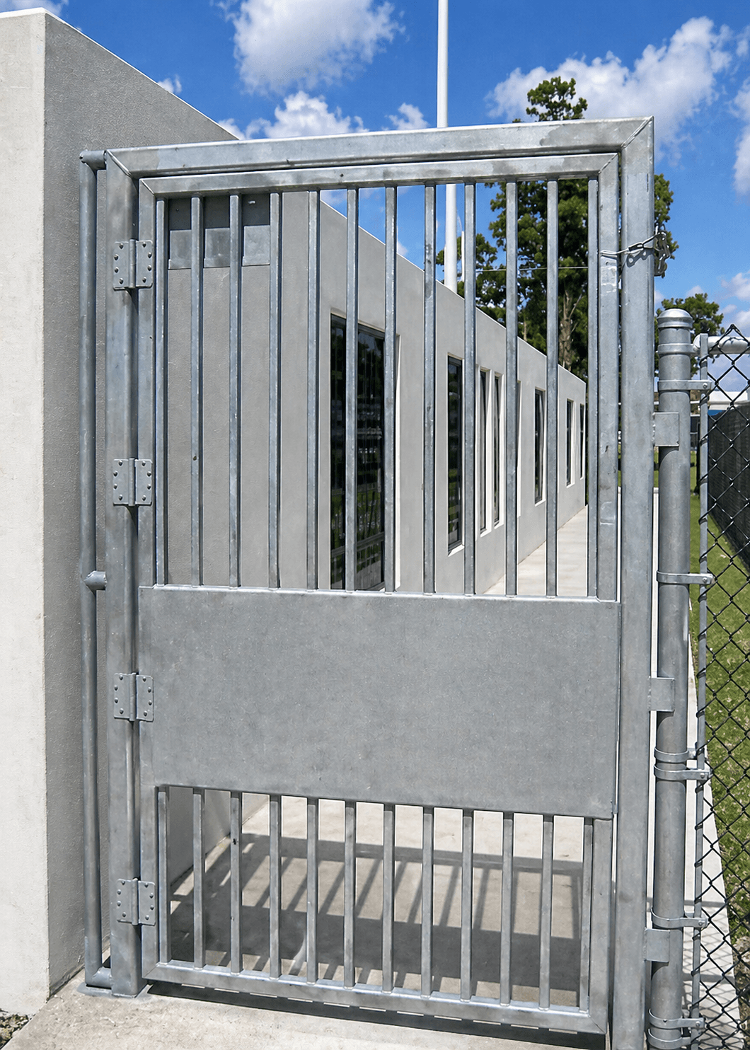 Automatic security barrier and fencing at controlled access drive